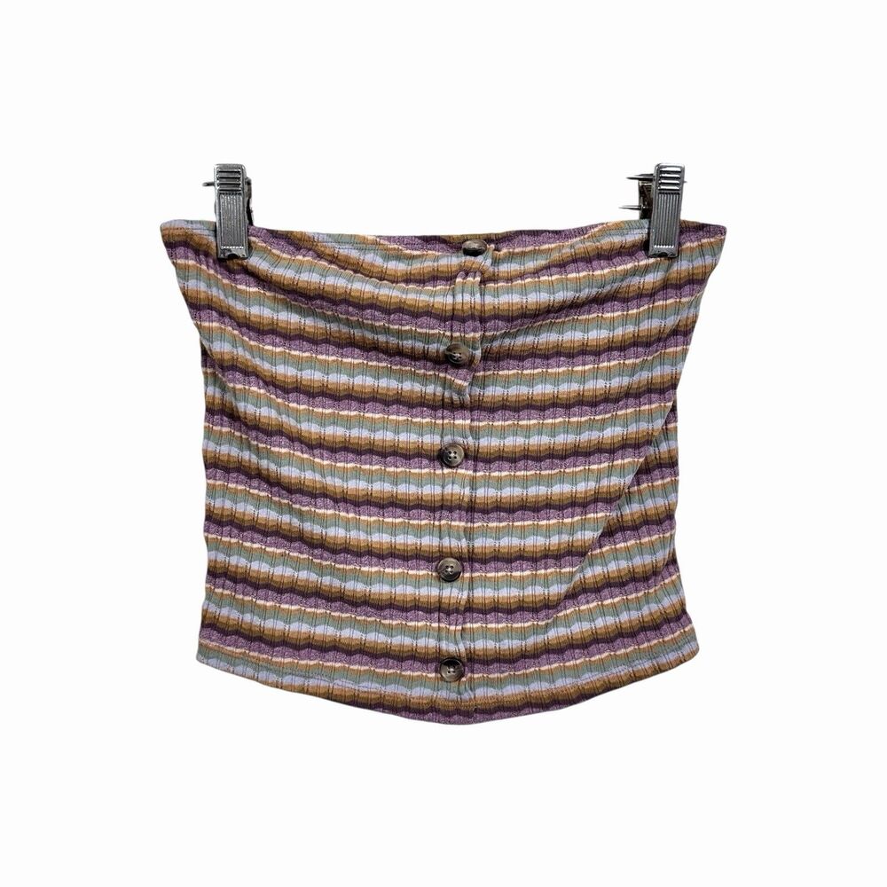 American Eagle Sz S Ribbed Button Front Tube Top Boho Y2K Retro Striped Knit